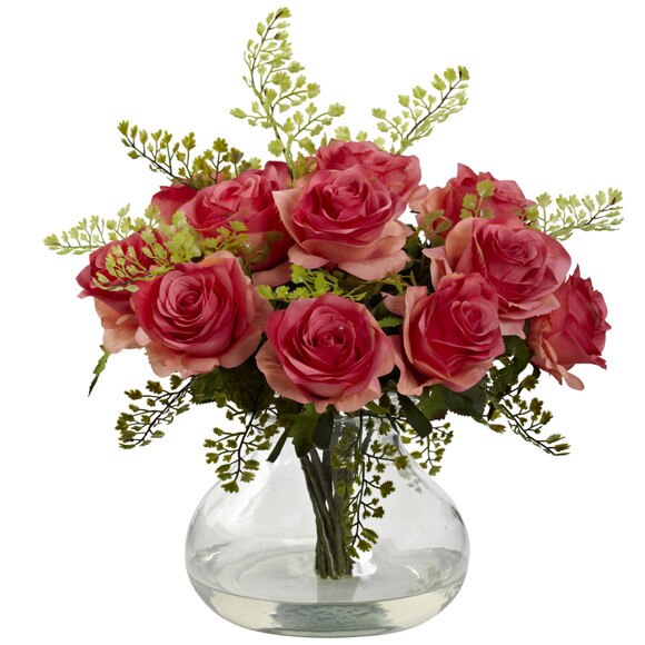 Rose Maiden Hair Arrangement w/Vase - SKU #1366 - 2